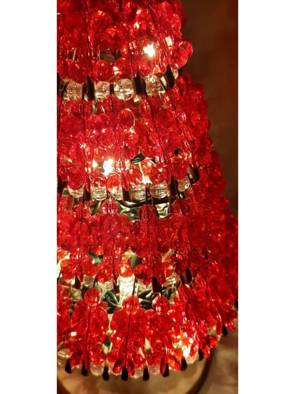 Vintage Red Safety Pin Christmas Tree Beaded Handmade 13” Tall Lighted - Picture 2 of 9